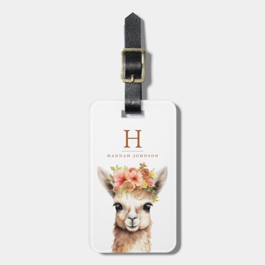 Llama Bloemen Bagage Labels (Voorkant verticaal)