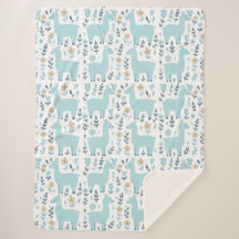 Llama & Bloemen Sherpa Deken - Aangepaste Grootte