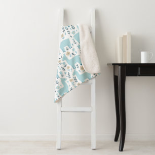 Llama & Bloemen Sherpa Deken - Aangepaste Grootte