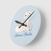 Llama Blue en White met Flowers Baby Name  Ronde Klok (Hoek)