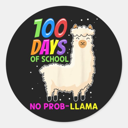 Llama Boerderijdieren - 100 dagen school Geen prob Ronde Sticker (Voorkant)