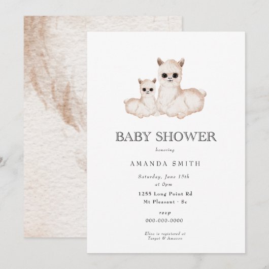 Llama Boho Moeder en Baby Safari Baby Shower Kaart (Voorkant / Achterkant)