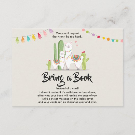 Llama Breng een boek Baby shower Fiesta Cactus Informatiekaartje (Voorkant)