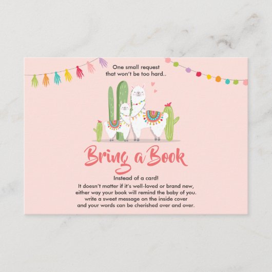 Llama Breng een boek Baby shower Fiesta Cactus Mei Informatiekaartje (Voorkant)