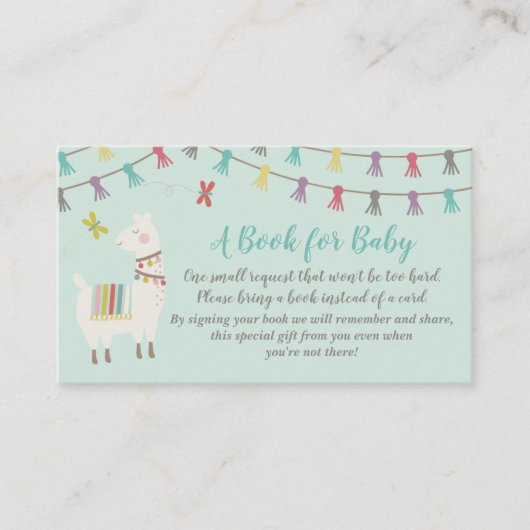 Llama Breng een Boek Baby shower Kaart Mint (Voorkant)