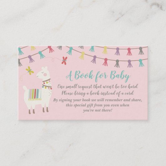 Llama Breng een Boek Baby shower Kaart Roze (Voorkant)