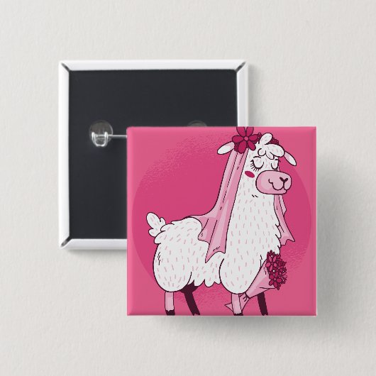 Llama Bride Vierkante Button 5,1 Cm (Voorkant /achterkant)
