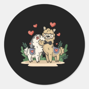 Llama bruid en bruidegom bruiloft kunst matching p ronde sticker