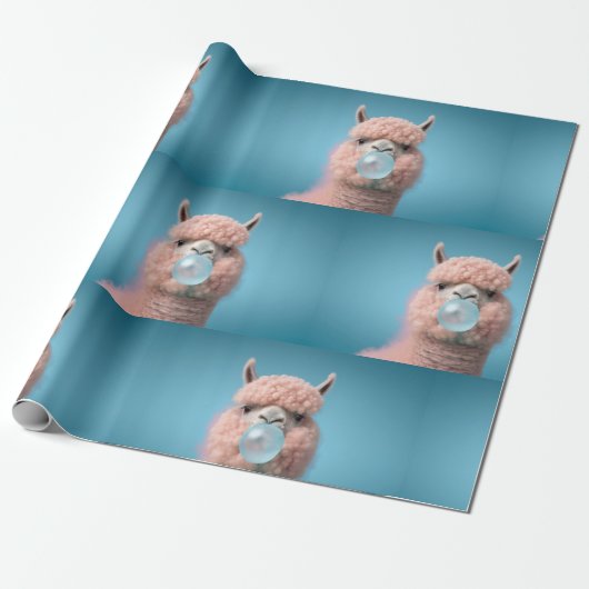 Llama Bubblegum Grappig Cadeaupapier (Uitgerold)
