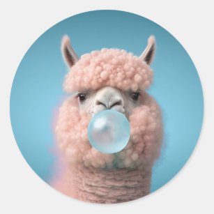 Llama Bubblegum Grappig Ronde Sticker