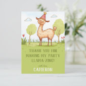 Llama buiten verjaardagsfeest voor kinderen bedankkaart (Staand voorkant)