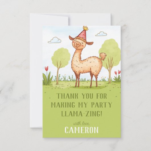 Llama buiten verjaardagsfeestje voor kinderen bedankkaart (Voorkant)
