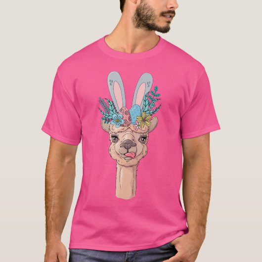 Llama Bunny Easter Day Cute Floral Spring Egg Hunt T-shirt (Voorkant)