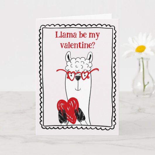 Llama By My Valentine Funny Kids Valentine's Day Kaart (Kleine Plant)