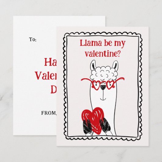 Llama By My Valentine Funny Kids Valentine's Day Notitiekaartje (Voorkant / Achterkant)