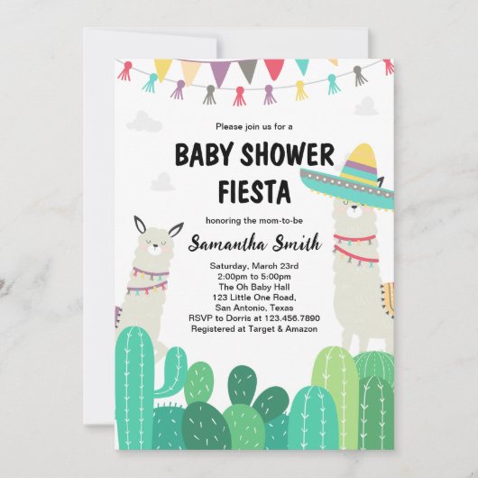 Llama Cactus-Baby shower Kaart (Voorkant)