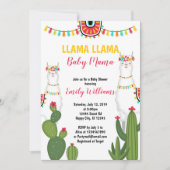 Llama cactus baby shower nodigGirl Fiesta Kaart (Voorkant)
