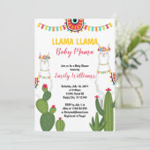 Llama cactus baby shower nodigGirl Fiesta Kaart (Staand voorkant)