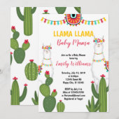 Llama cactus baby shower nodigGirl Fiesta Kaart (Voorkant / Achterkant)