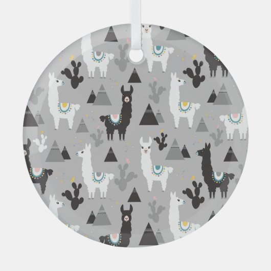 Llama cactus bergen, naadloos patroon. glas ornament (Voorkant)
