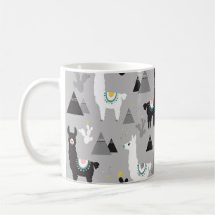 Llama cactus bergen, naadloos patroon. koffiemok