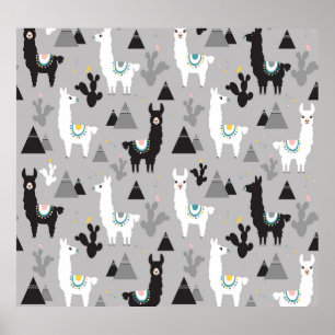 Llama cactus bergen, naadloos patroon. poster