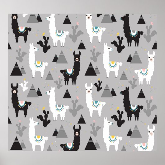 Llama cactus bergen, naadloos patroon. poster (Voorkant)