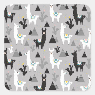 Llama cactus bergen, naadloos patroon. vierkante sticker