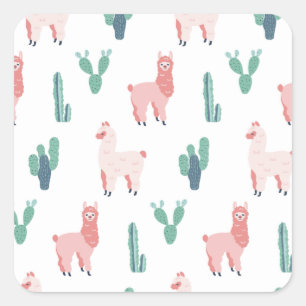 Llama Cactus Cute Animals Funny Pattern Square Sti Vierkante Sticker