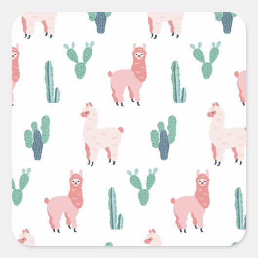 Llama Cactus Cute Animals Funny Pattern Square Sti Vierkante Sticker (Voorkant)