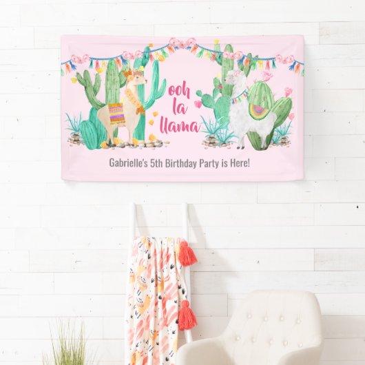Llama & Cactus Girls Custom Birthday Party Welcome Spandoek (Insitu)