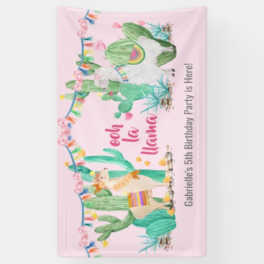 Llama & Cactus Girls Custom Birthday Party Welcome Spandoek (Verticaal)