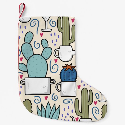 Llama Cactus: Handgetekend naadloos ontwerp Kleine Kerstsok (Voorkant)