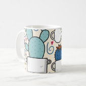 Llama Cactus: Handgetekend naadloos ontwerp Koffiemok (Voorkant links)