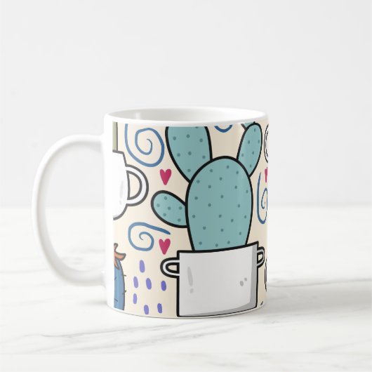 Llama Cactus: Handgetekend naadloos ontwerp Koffiemok (Links)