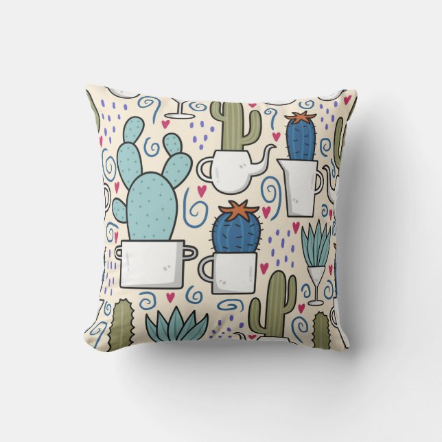 Llama Cactus: Handgetekend naadloos ontwerp Kussen (Voorkant)