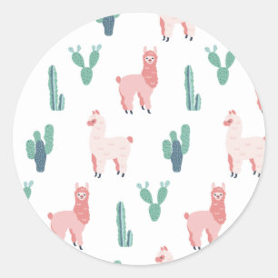 Llama Cactus Leuke Dieren Grappig Patroon Ronde Sticker