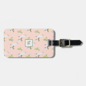 Llama & Cactus Pattern Pink & Green Monogram Bagagelabel (Voorkant horizontaal)