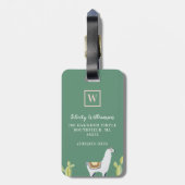 Llama & Cactus Pattern Pink & Green Monogram Bagagelabel (Achterkant verticaal)