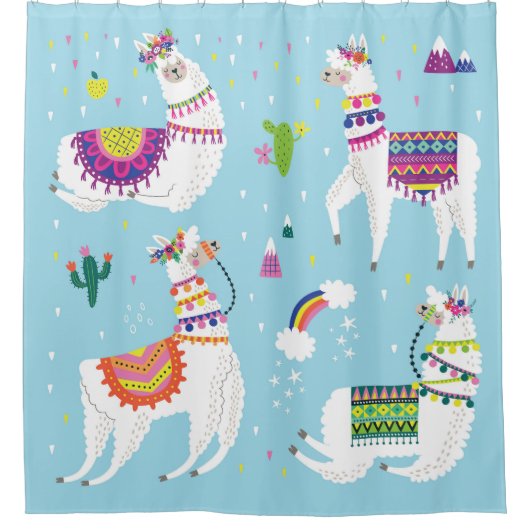 Llama & Cactus: Schattigee  Set Douchegordijn (Voorkant)