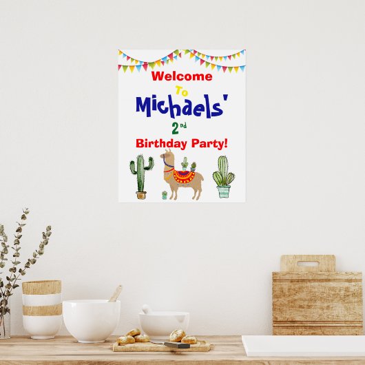 llama Cactus verjaardagstaartwelkomstteken Print (Keuken)