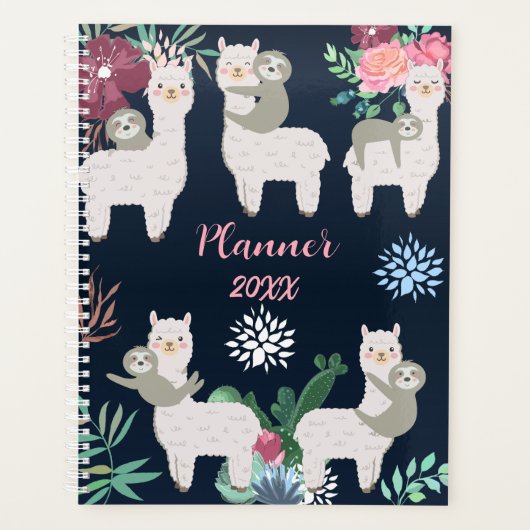 Llama Cactus Waterverf Blue Personalized Planner (Voorkant)