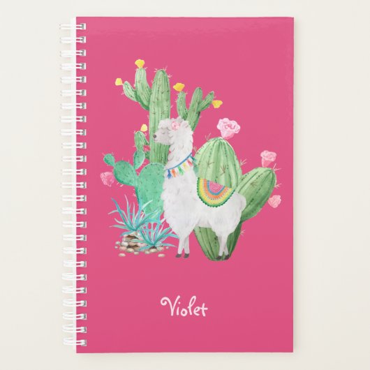 Llama Cactus Waterverf Scene Hot Pink Planner (Voorkant)