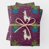 Llama, Catcus en Stars op Paars Inpakpapier Vel (In situ)