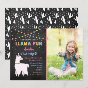 Llama Chalk Birthday Party Photo Invitation Kaart