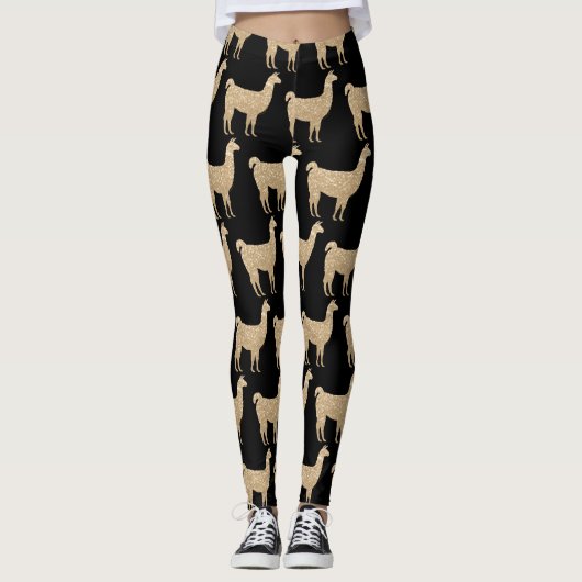 Llama Champagne Gold glitter Sparkles Leggings (Voorkant)