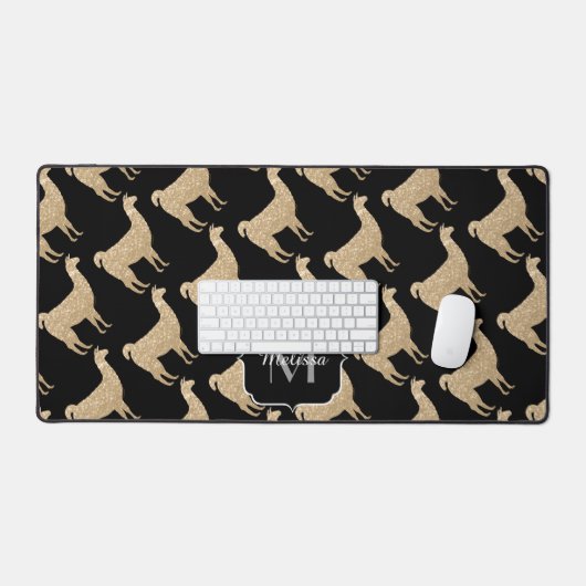 Llama Champagne Gold Sparkles-monogram Bureaumat (Keyboard & Muis)