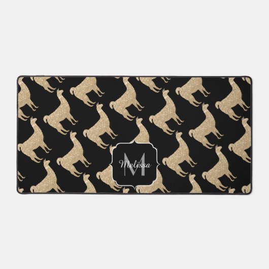 Llama Champagne Gold Sparkles-monogram Bureaumat (Voorkant)