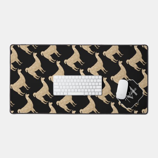 Llama Champagne Gold Sparkles-monogram Bureaumat (Keyboard & Muis)