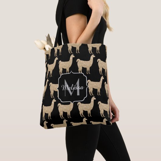 Llama Champagne Gold Sparkles-monogram Tote Bag (Dichtbij)
